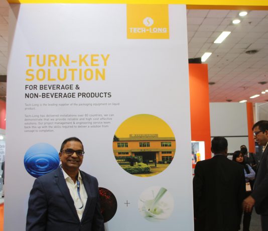Tech-Long Packaging Machinery at Drink Technology India 2019 Vithal Kalbate, regional director, Tech-Long at Tech-Long stand in Drink Technology India 2019. Photo PSA