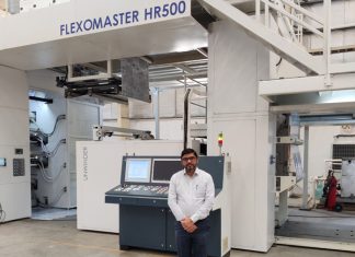 Kirti Panchal, managing director, Echaar with the Flexomaster HR500 CI flexo press