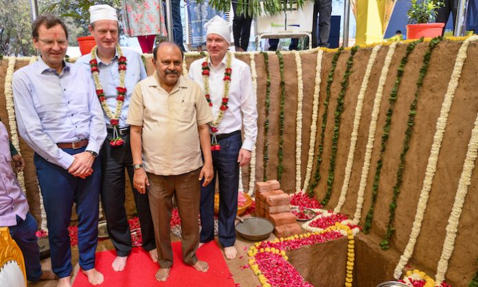 Left to Right Dr Johanees Grobe, Kai Archer, Martin Resch and Yatindra SharmaWeb700 KHS new plant near Ahmedabad –foundation stone laying – Left to Right Dr Johanees Grobe, Kai Archer, Martin Resch and Yatindra Sharma Photo KHS