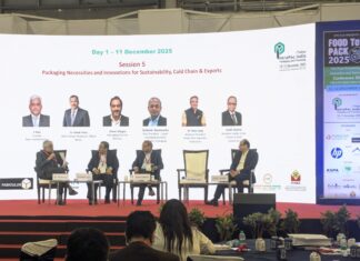 Packaging for sustainability, cold chain efficiency, and export growth (L-R) K. Ravi, founder, Raas Intellisolutions; Ashish Pinto, chief human resources officer, Nesco; Shrikanth Ramamurthy, Parksons Packaging; Sushil Sharma, Sealed Air.