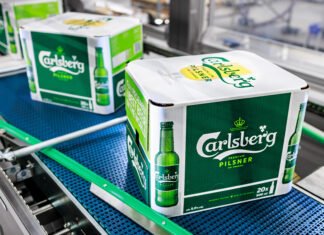 Carlsberg’s sustainable cardboard pack with rounded corners Carlsberg