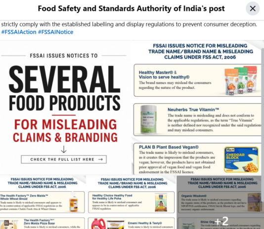 FSSAI notices to food companies over misleading labels FSSAI