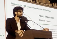 Arzad Khambatta, director Rasna presenting the keynote at the FoodTekPack conference in Gandhinagar alongside the Indusfood exhibition on 25 July 2026 Photo PSA