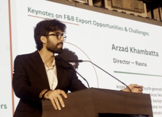 Arzad Khambatta, director Rasna presenting the keynote at the FoodTekPack conference in Gandhinagar alongside the Indusfood exhibition on 25 July 2026 Photo PSA